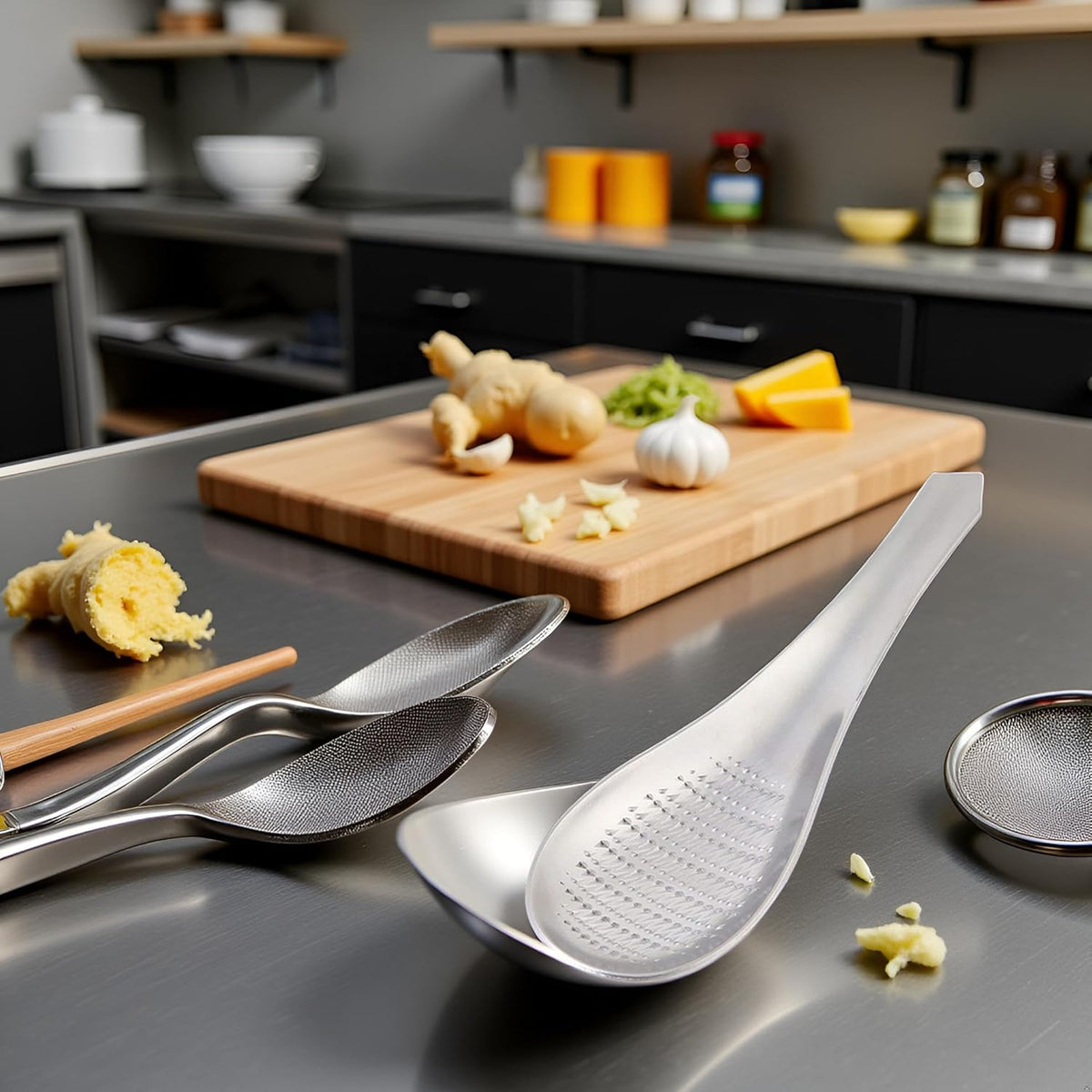 Silver Stainless Steel Kitchen Practical Spoon Shape Fruit Mixer Ginger Grater Wasabi Garlic Cheese Grater Peeling, Grating and Slicing Tools Kitchen Utensils and Gadgets