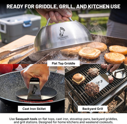 Sasquash Smash Burger Press, Bigfoot, 3 Plus Pound Stainless Steel, 8 inch | Heavy Duty Round Tool, Great For Sandwiches And Steak Prep, Griddle And Flat Top Cooking Kitchen Essential, Cookout Ready