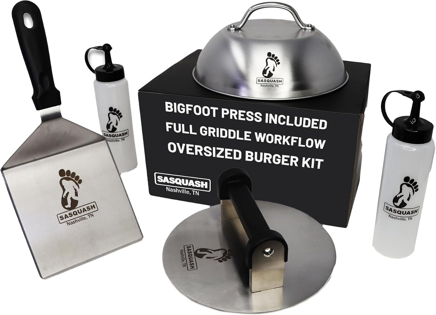 Sasquash Smash Burger Press, Bigfoot, 3 Plus Pound Stainless Steel, 8 inch | Heavy Duty Round Tool, Great For Sandwiches And Steak Prep, Griddle And Flat Top Cooking Kitchen Essential, Cookout Ready