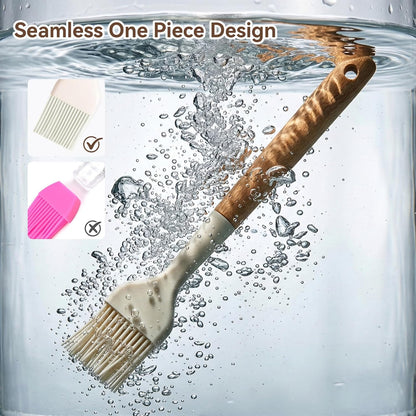 Silicone Basting Pastry Brush 2 PCS Silicone Oil Brushes with Wooden Handle Durable Heat Resistant Kitchen Brush for Cooking Baking Grilling Spreading BBQ Oil Butter Easy to Clean