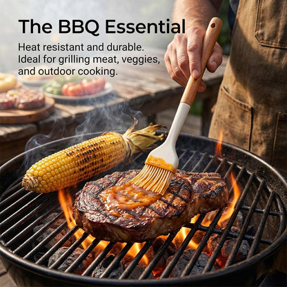 Silicone Basting Pastry Brush 2 PCS Silicone Oil Brushes with Wooden Handle Durable Heat Resistant Kitchen Brush for Cooking Baking Grilling Spreading BBQ Oil Butter Easy to Clean