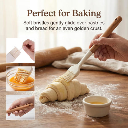 Silicone Basting Pastry Brush 2 PCS Silicone Oil Brushes with Wooden Handle Durable Heat Resistant Kitchen Brush for Cooking Baking Grilling Spreading BBQ Oil Butter Easy to Clean