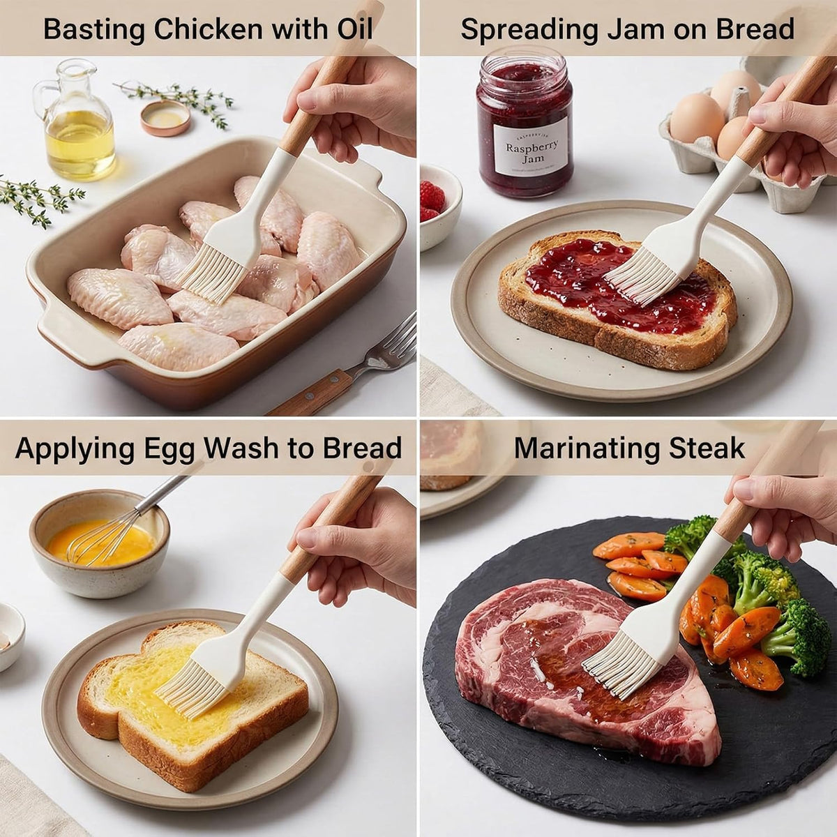 Silicone Basting Pastry Brush 2 PCS Silicone Oil Brushes with Wooden Handle Durable Heat Resistant Kitchen Brush for Cooking Baking Grilling Spreading BBQ Oil Butter Easy to Clean