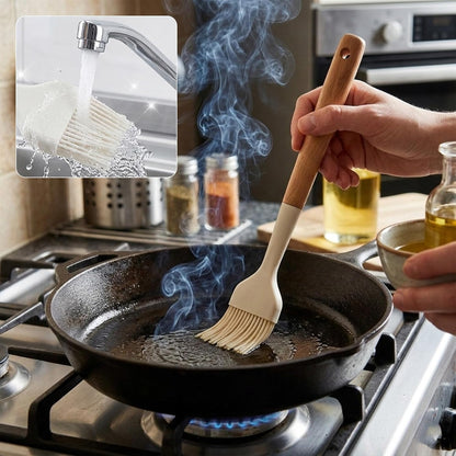 Silicone Basting Pastry Brush 2 PCS Silicone Oil Brushes with Wooden Handle Durable Heat Resistant Kitchen Brush for Cooking Baking Grilling Spreading BBQ Oil Butter Easy to Clean