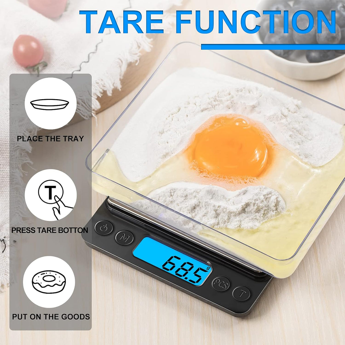 Digital Food Kitchen Scale Upgraded, 3000g/0.1g High Accuracy Mini Pocket Scale Measures in Grams and oz for Cooking, Baking, Jewelry, Tare Function,2 Trays, LCD Display (Batteries Included)