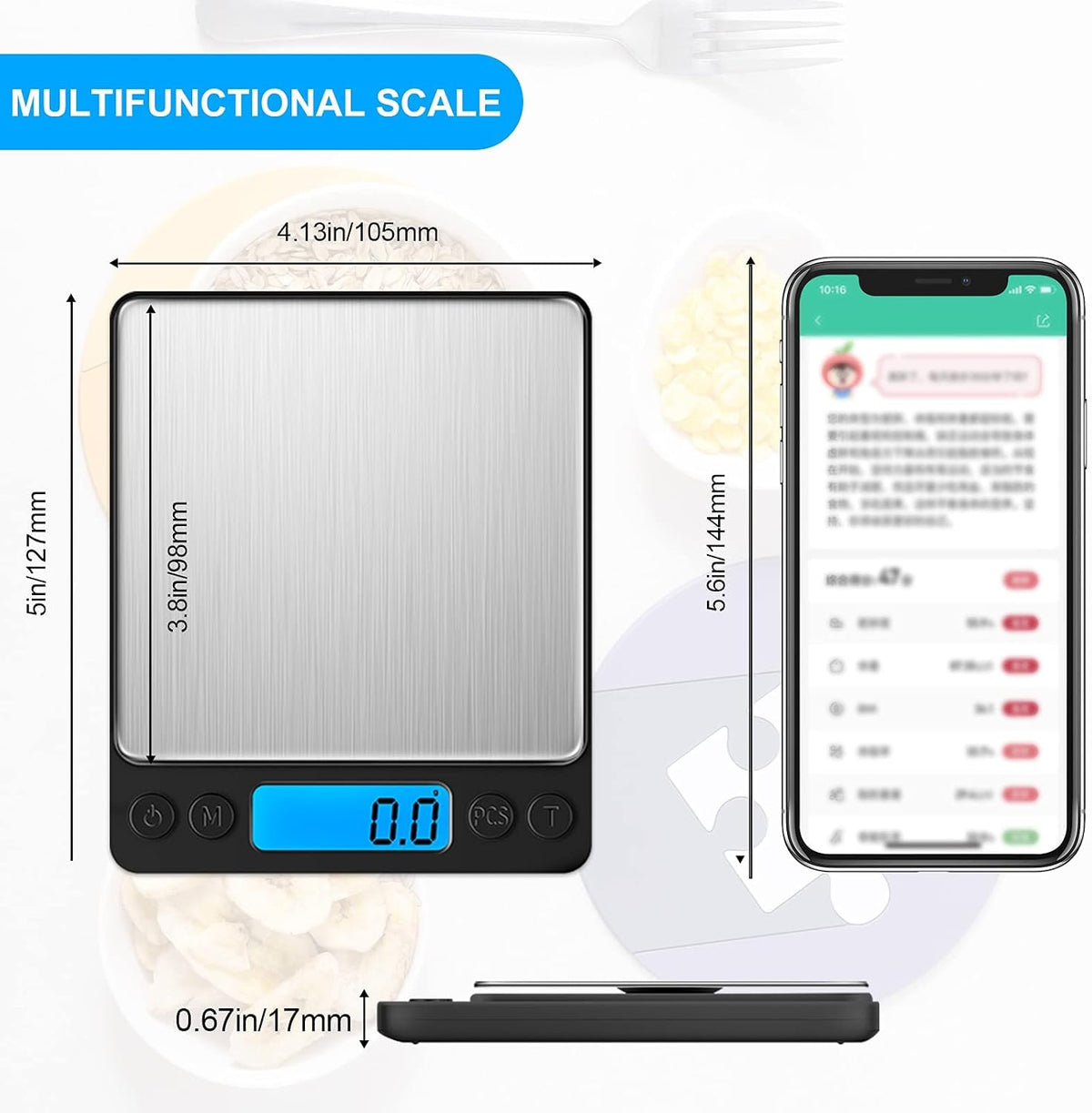 Digital Food Kitchen Scale Upgraded, 3000g/0.1g High Accuracy Mini Pocket Scale Measures in Grams and oz for Cooking, Baking, Jewelry, Tare Function,2 Trays, LCD Display (Batteries Included)