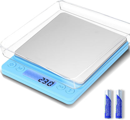 Digital Food Kitchen Scale Upgraded, 3000g/0.1g High Accuracy Mini Pocket Scale Measures in Grams and oz for Cooking, Baking, Jewelry, Tare Function,2 Trays, LCD Display (Batteries Included)
