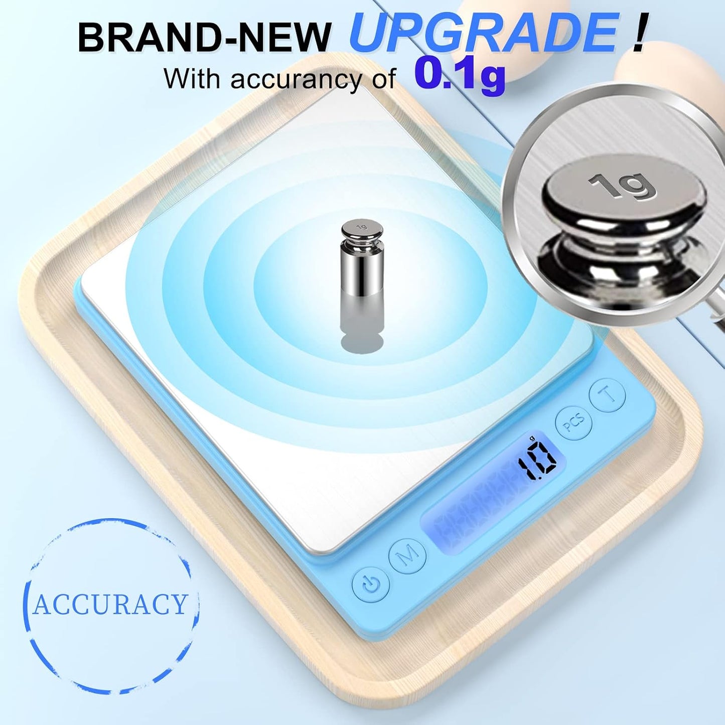 Digital Food Kitchen Scale Upgraded, 3000g/0.1g High Accuracy Mini Pocket Scale Measures in Grams and oz for Cooking, Baking, Jewelry, Tare Function,2 Trays, LCD Display (Batteries Included)