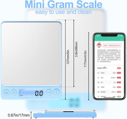 Digital Food Kitchen Scale Upgraded, 3000g/0.1g High Accuracy Mini Pocket Scale Measures in Grams and oz for Cooking, Baking, Jewelry, Tare Function,2 Trays, LCD Display (Batteries Included)