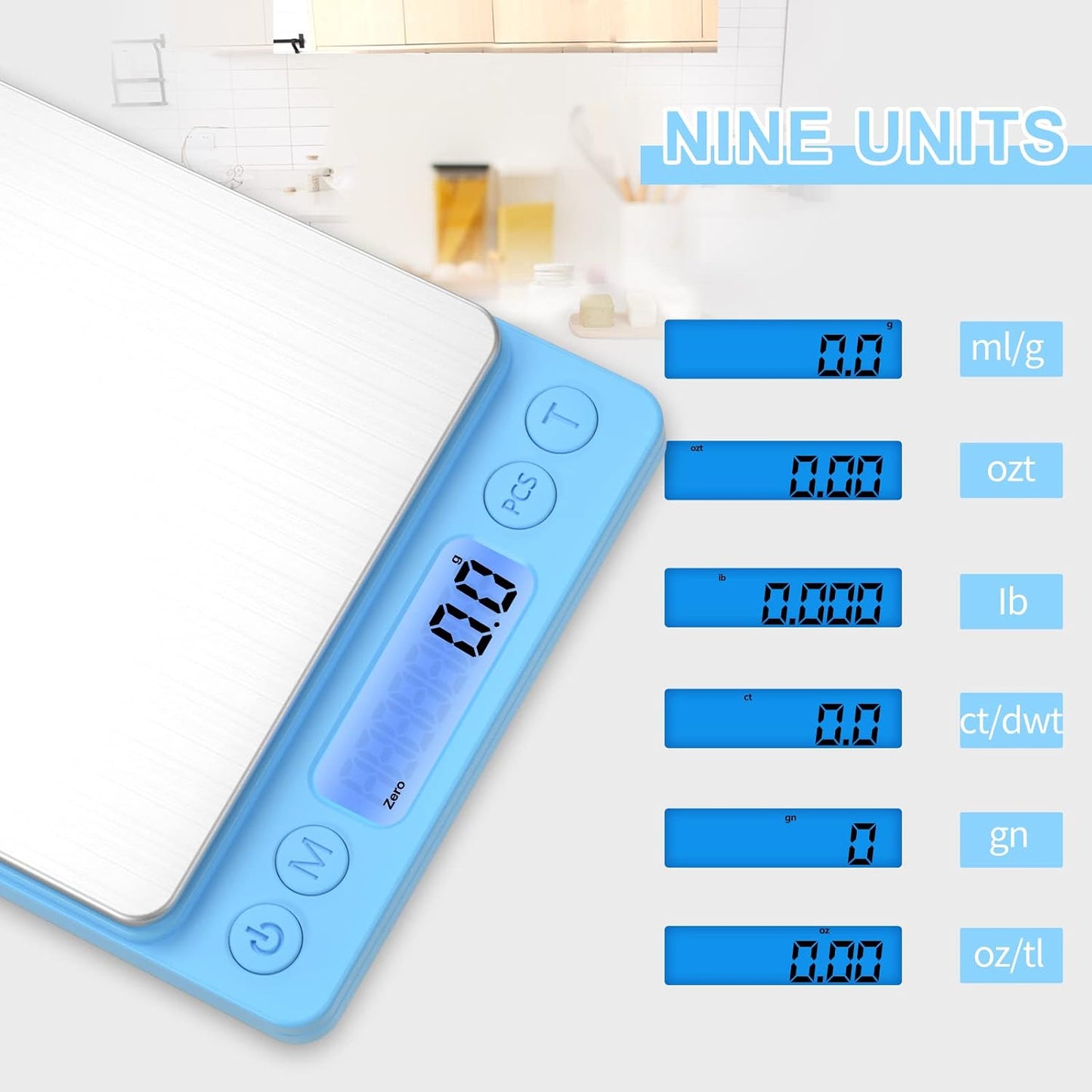 Digital Food Kitchen Scale Upgraded, 3000g/0.1g High Accuracy Mini Pocket Scale Measures in Grams and oz for Cooking, Baking, Jewelry, Tare Function,2 Trays, LCD Display (Batteries Included)