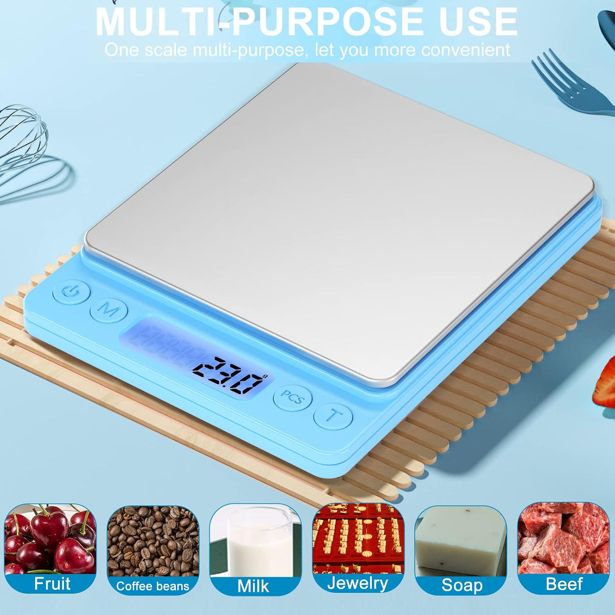Digital Food Kitchen Scale Upgraded, 3000g/0.1g High Accuracy Mini Pocket Scale Measures in Grams and oz for Cooking, Baking, Jewelry, Tare Function,2 Trays, LCD Display (Batteries Included)