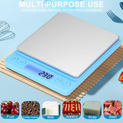 Digital Food Kitchen Scale Upgraded, 3000g/0.1g High Accuracy Mini Pocket Scale Measures in Grams and oz for Cooking, Baking, Jewelry, Tare Function,2 Trays, LCD Display (Batteries Included)