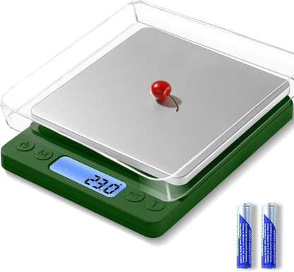 Digital Food Kitchen Scale Upgraded, 3000g/0.1g High Accuracy Mini Pocket Scale Measures in Grams and oz for Cooking, Baking, Jewelry, Tare Function,2 Trays, LCD Display (Batteries Included)