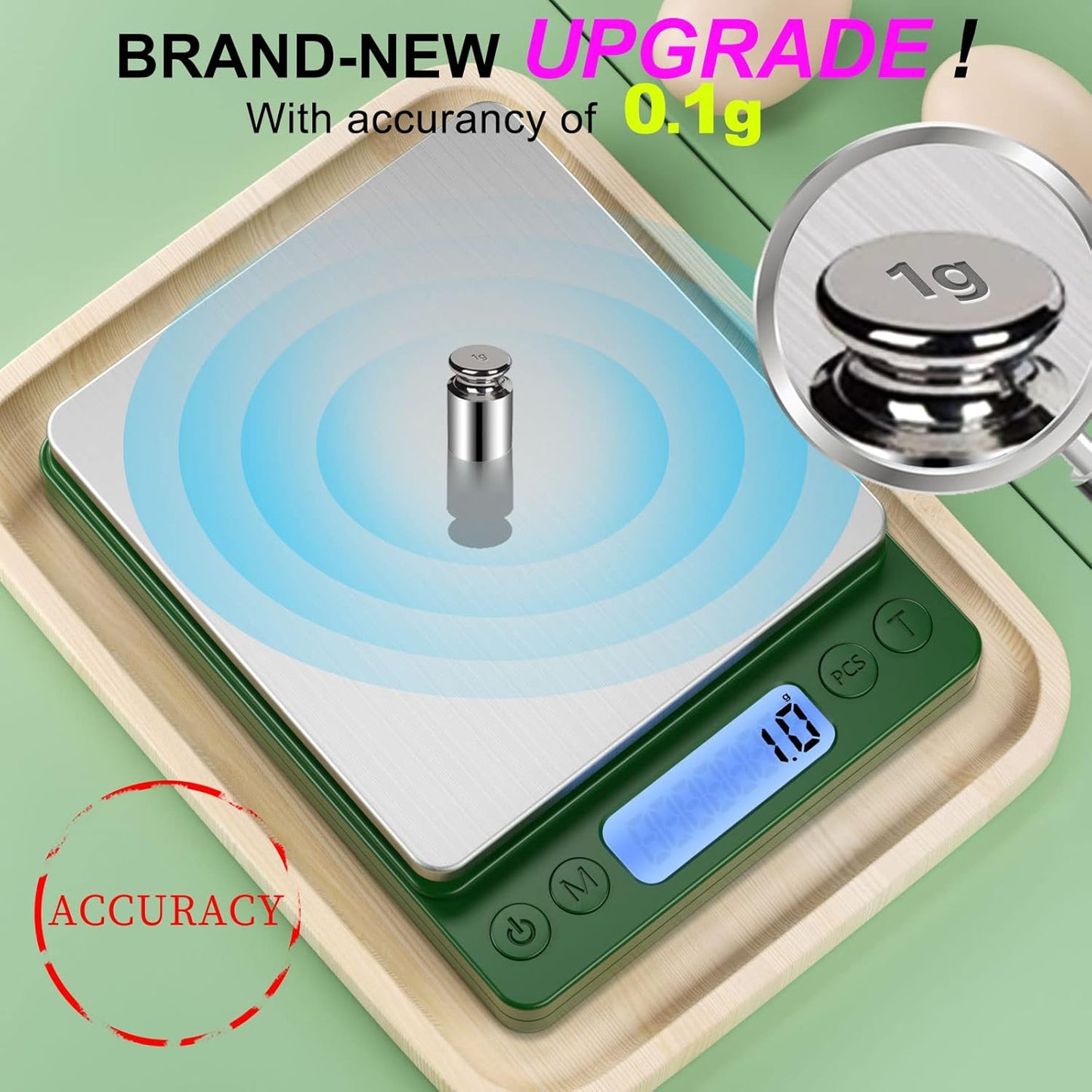 Digital Food Kitchen Scale Upgraded, 3000g/0.1g High Accuracy Mini Pocket Scale Measures in Grams and oz for Cooking, Baking, Jewelry, Tare Function,2 Trays, LCD Display (Batteries Included)