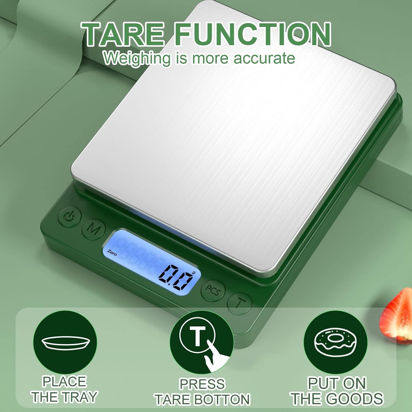 Digital Food Kitchen Scale Upgraded, 3000g/0.1g High Accuracy Mini Pocket Scale Measures in Grams and oz for Cooking, Baking, Jewelry, Tare Function,2 Trays, LCD Display (Batteries Included)