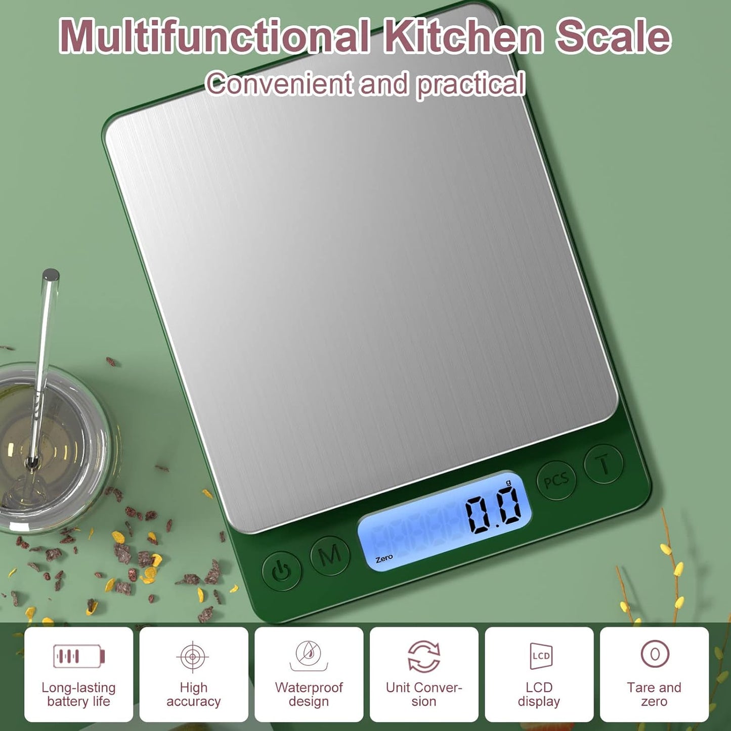 Digital Food Kitchen Scale Upgraded, 3000g/0.1g High Accuracy Mini Pocket Scale Measures in Grams and oz for Cooking, Baking, Jewelry, Tare Function,2 Trays, LCD Display (Batteries Included)