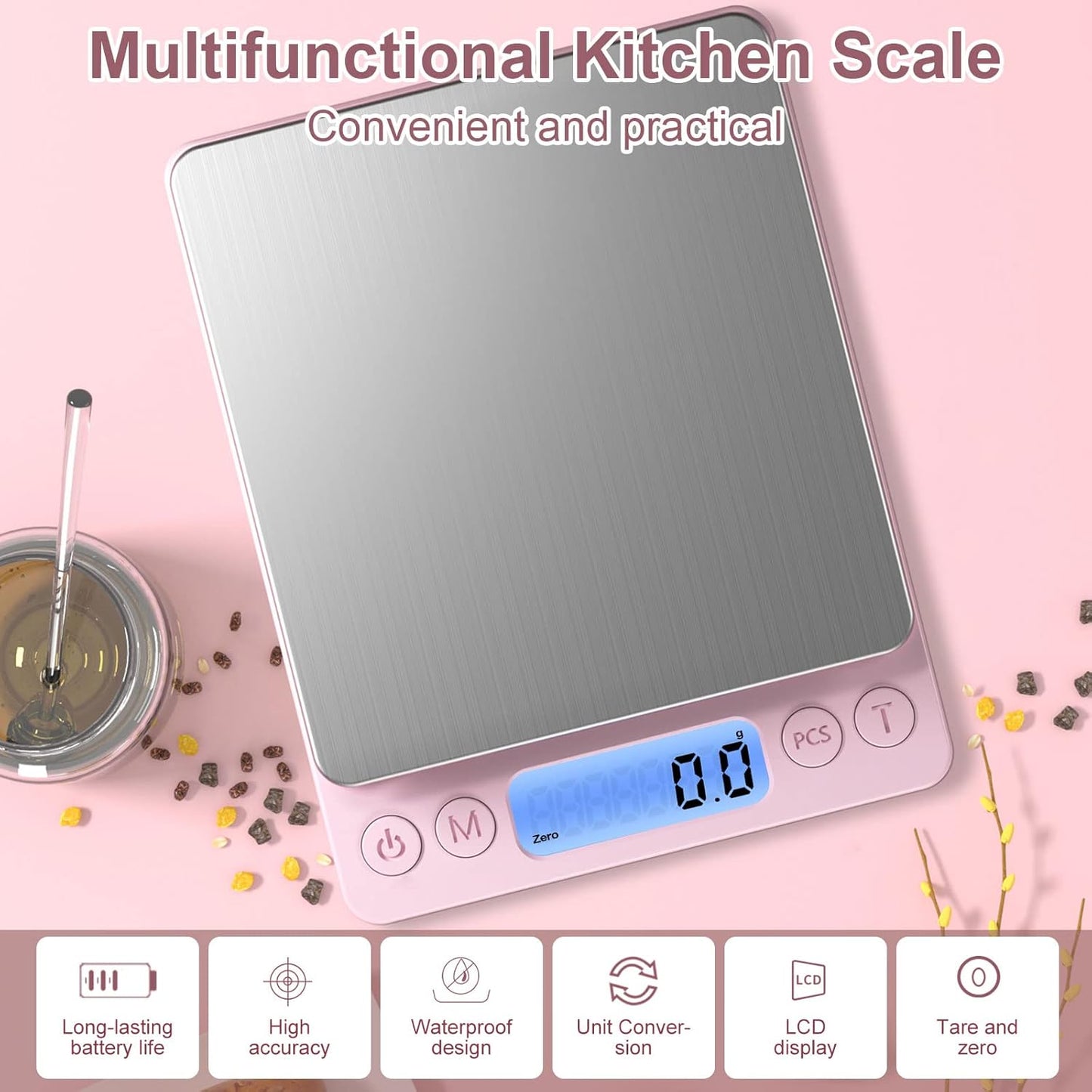 Digital Food Kitchen Scale Upgraded, 3000g/0.1g High Accuracy Mini Pocket Scale Measures in Grams and oz for Cooking, Baking, Jewelry, Tare Function,2 Trays, LCD Display (Batteries Included)
