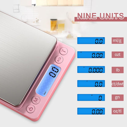 Digital Food Kitchen Scale Upgraded, 3000g/0.1g High Accuracy Mini Pocket Scale Measures in Grams and oz for Cooking, Baking, Jewelry, Tare Function,2 Trays, LCD Display (Batteries Included)