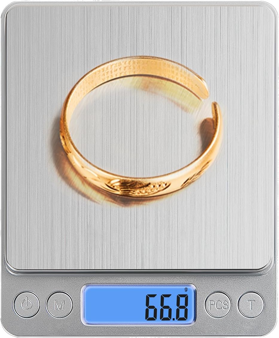 Digital Food Kitchen Scale Upgraded, 3000g/0.1g High Accuracy Mini Pocket Scale Measures in Grams and oz for Cooking, Baking, Jewelry, Tare Function,2 Trays, LCD Display (Batteries Included)