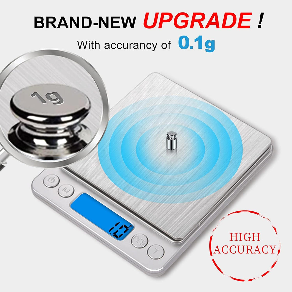 Digital Food Kitchen Scale Upgraded, 3000g/0.1g High Accuracy Mini Pocket Scale Measures in Grams and oz for Cooking, Baking, Jewelry, Tare Function,2 Trays, LCD Display (Batteries Included)