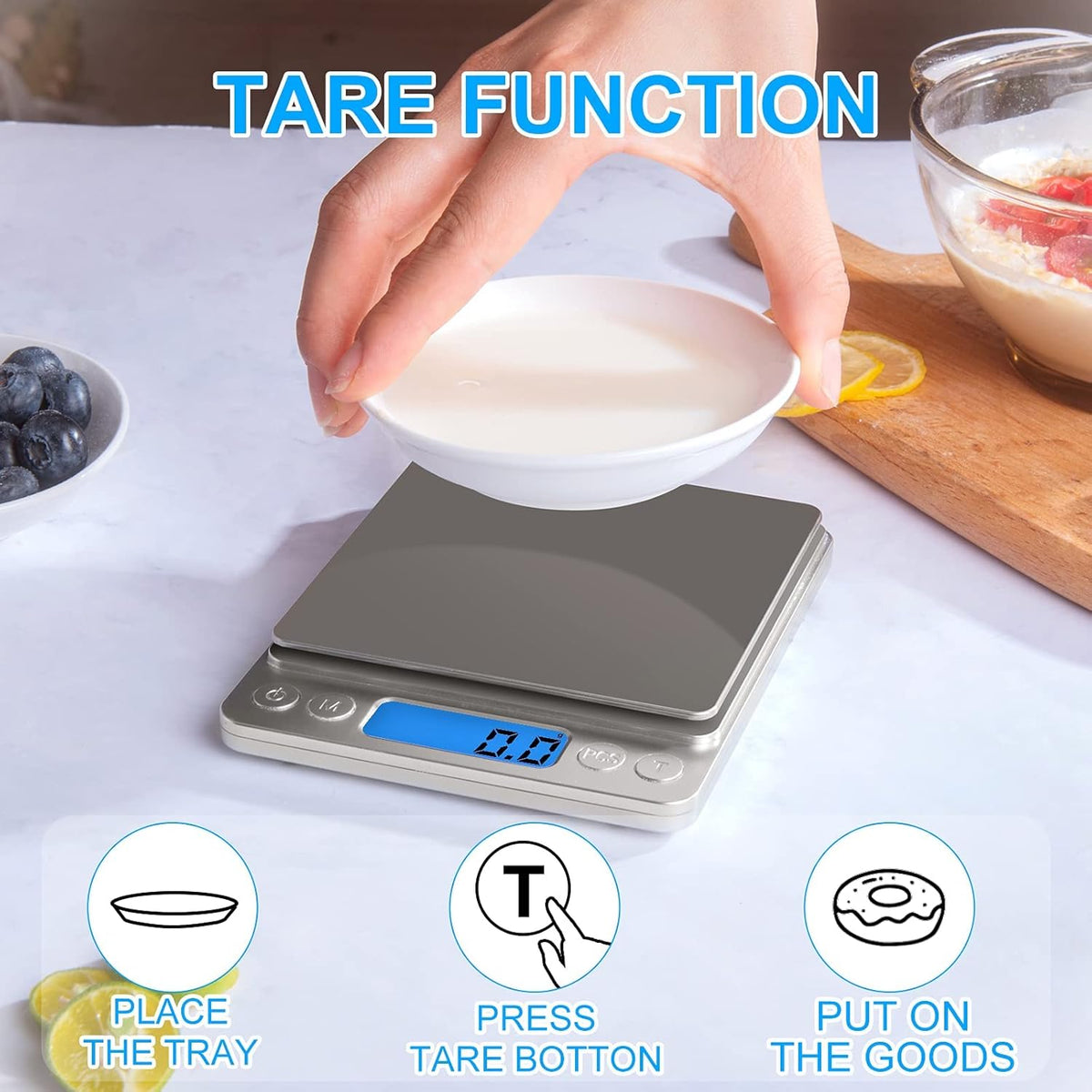 Digital Food Kitchen Scale Upgraded, 3000g/0.1g High Accuracy Mini Pocket Scale Measures in Grams and oz for Cooking, Baking, Jewelry, Tare Function,2 Trays, LCD Display (Batteries Included)