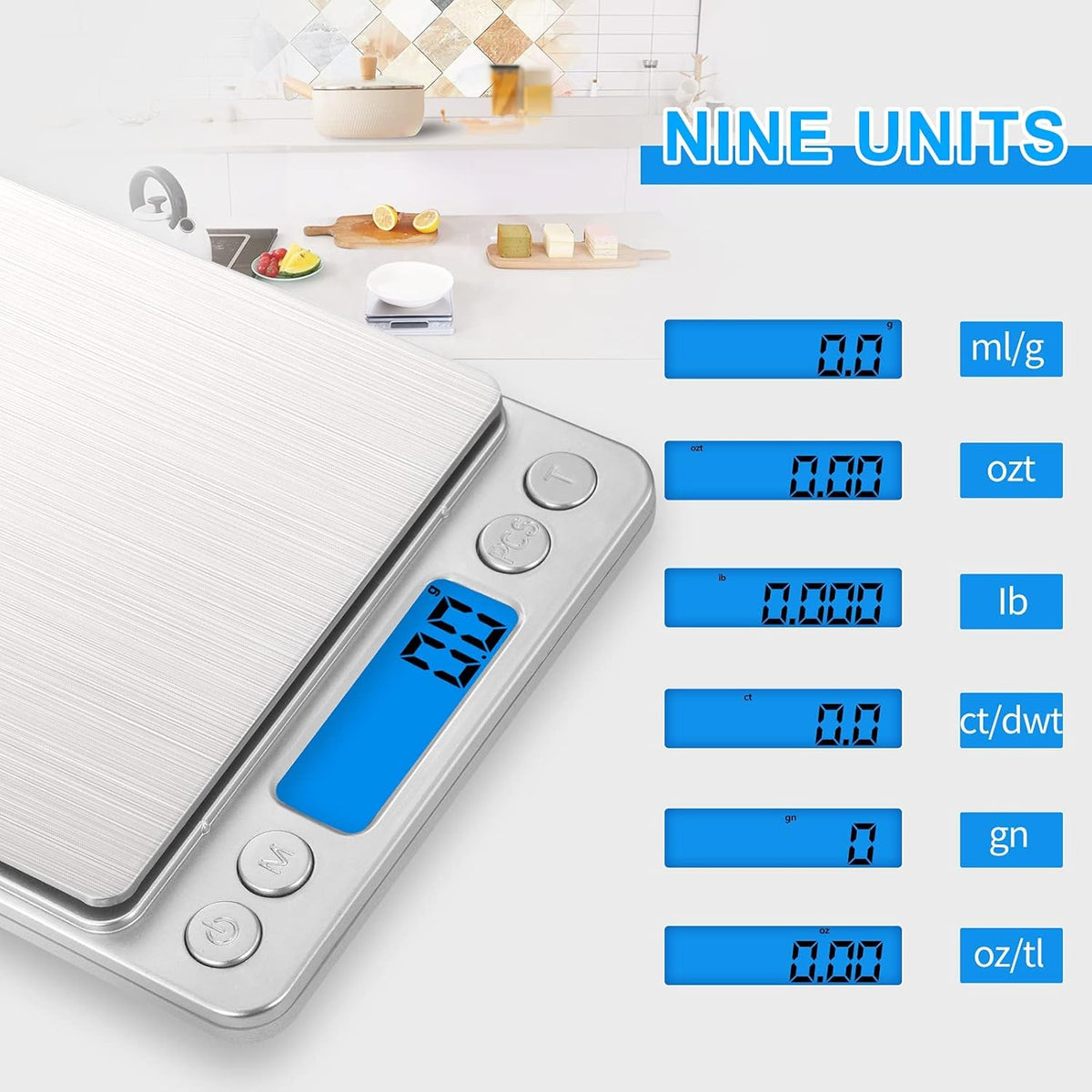 Digital Food Kitchen Scale Upgraded, 3000g/0.1g High Accuracy Mini Pocket Scale Measures in Grams and oz for Cooking, Baking, Jewelry, Tare Function,2 Trays, LCD Display (Batteries Included)