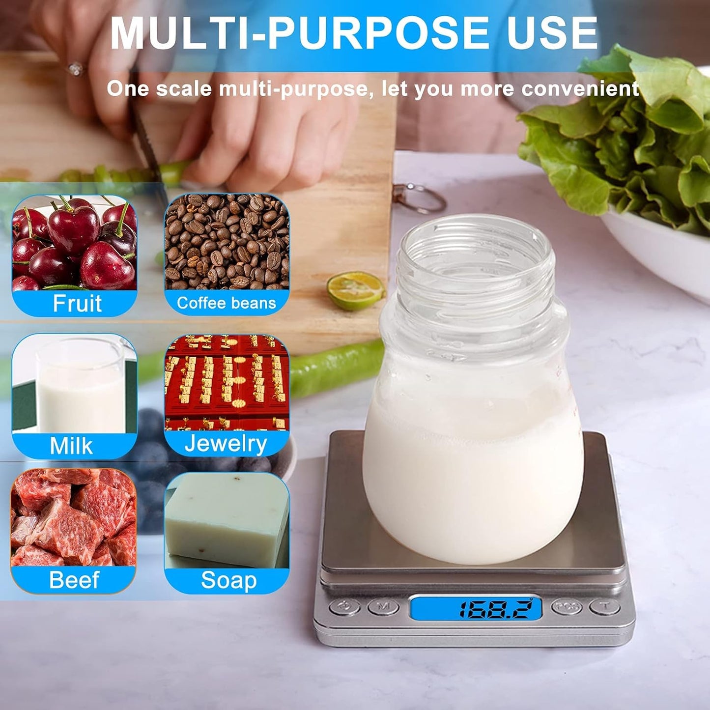 Digital Food Kitchen Scale Upgraded, 3000g/0.1g High Accuracy Mini Pocket Scale Measures in Grams and oz for Cooking, Baking, Jewelry, Tare Function,2 Trays, LCD Display (Batteries Included)