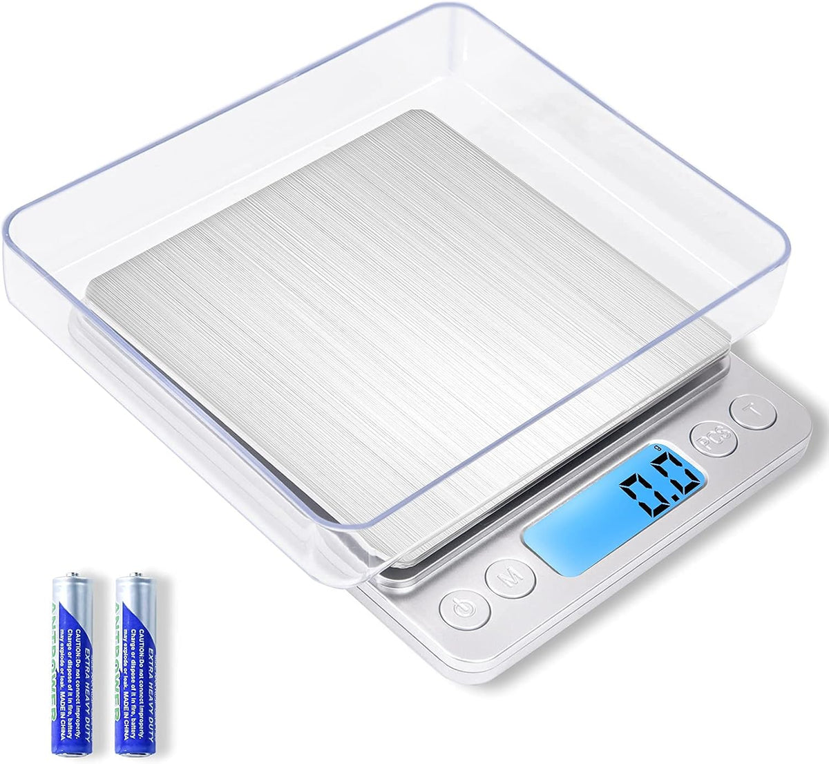 Digital Food Kitchen Scale Upgraded, 3000g/0.1g High Accuracy Mini Pocket Scale Measures in Grams and oz for Cooking, Baking, Jewelry, Tare Function,2 Trays, LCD Display (Batteries Included)