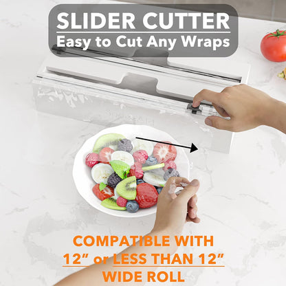 WrapNeat 2 in 1 Wrap Organizer with Cutter and Labels, Plastic Wrap, Aluminum Foil and Wax Bamboo Dispenser for Kitchen Storage Organization Holder for 12" Roll (Natural)
