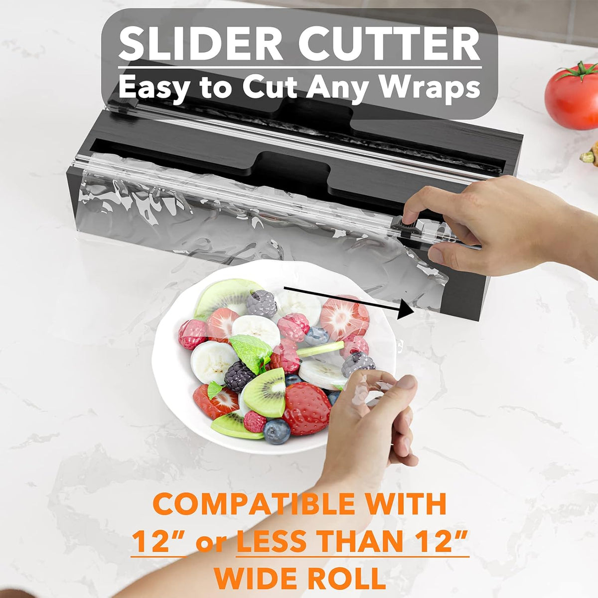 WrapNeat 2 in 1 Wrap Organizer with Cutter and Labels, Plastic Wrap, Aluminum Foil and Wax Bamboo Dispenser for Kitchen Storage Organization Holder for 12" Roll (Natural)
