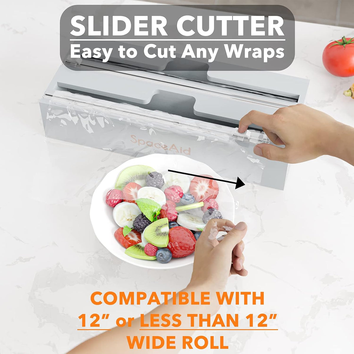 WrapNeat 2 in 1 Wrap Organizer with Cutter and Labels, Plastic Wrap, Aluminum Foil and Wax Bamboo Dispenser for Kitchen Storage Organization Holder for 12" Roll (Natural)