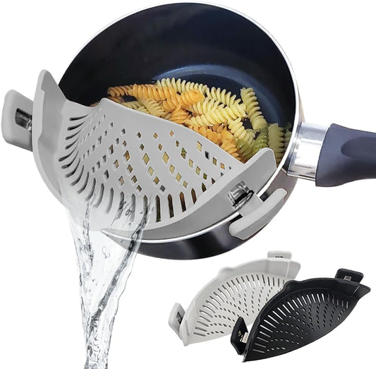 Silicone Clip On Strainer for Pots and pans, Clip on Food Strainer for Pasta Meat Vegetables Fruit Rice Silicone Kitchen Colander [2-Pack]