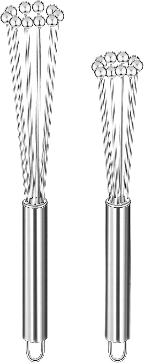 2 Pieces Stainless Steel Ball Whisk Wire Egg Whisk Set