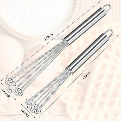 2 Pieces Stainless Steel Ball Whisk Wire Egg Whisk Set