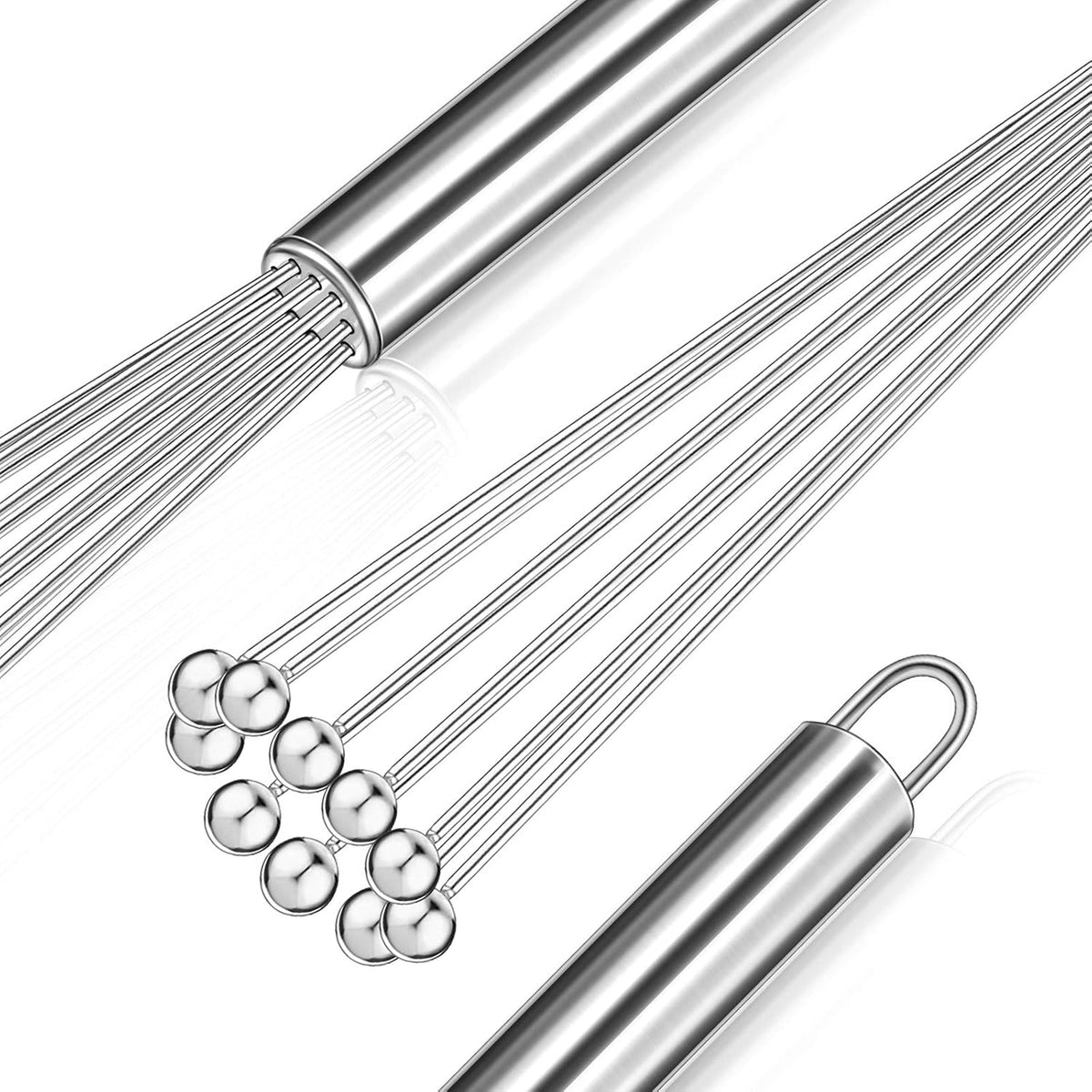 2 Pieces Stainless Steel Ball Whisk Wire Egg Whisk Set