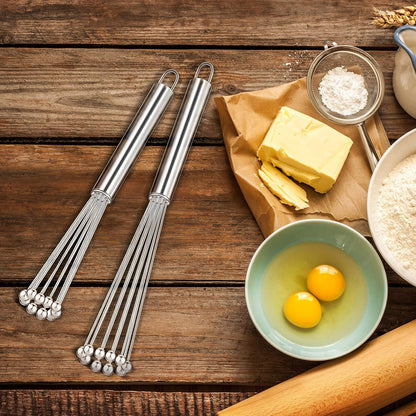 2 Pieces Stainless Steel Ball Whisk Wire Egg Whisk Set