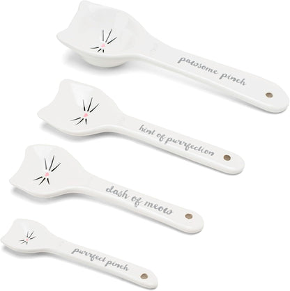 White Cat Measuring Cups & Spoons Gift Set – Ceramic Kitchen Tools for Cat Lovers & Bakers – 4 Measuring Cups and 4 Measuring Spoons – Unique Gift for Kitchen, Baking, and Cat Lovers