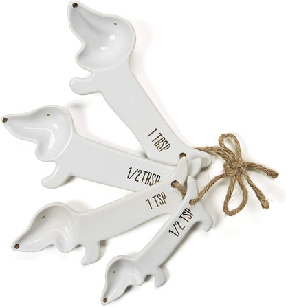 White Cat Measuring Cups & Spoons Gift Set – Ceramic Kitchen Tools for Cat Lovers & Bakers – 4 Measuring Cups and 4 Measuring Spoons – Unique Gift for Kitchen, Baking, and Cat Lovers