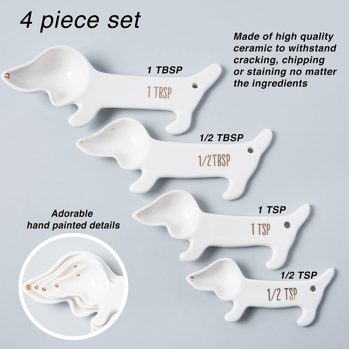 White Cat Measuring Cups & Spoons Gift Set – Ceramic Kitchen Tools for Cat Lovers & Bakers – 4 Measuring Cups and 4 Measuring Spoons – Unique Gift for Kitchen, Baking, and Cat Lovers