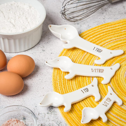 White Cat Measuring Cups & Spoons Gift Set – Ceramic Kitchen Tools for Cat Lovers & Bakers – 4 Measuring Cups and 4 Measuring Spoons – Unique Gift for Kitchen, Baking, and Cat Lovers