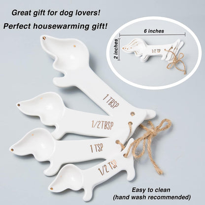 White Cat Measuring Cups & Spoons Gift Set – Ceramic Kitchen Tools for Cat Lovers & Bakers – 4 Measuring Cups and 4 Measuring Spoons – Unique Gift for Kitchen, Baking, and Cat Lovers