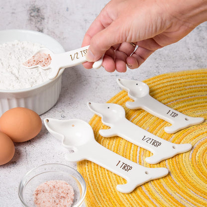 White Cat Measuring Cups & Spoons Gift Set – Ceramic Kitchen Tools for Cat Lovers & Bakers – 4 Measuring Cups and 4 Measuring Spoons – Unique Gift for Kitchen, Baking, and Cat Lovers