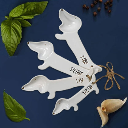 White Cat Measuring Cups & Spoons Gift Set – Ceramic Kitchen Tools for Cat Lovers & Bakers – 4 Measuring Cups and 4 Measuring Spoons – Unique Gift for Kitchen, Baking, and Cat Lovers