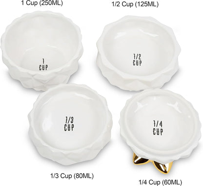 White Cat Measuring Cups & Spoons Gift Set – Ceramic Kitchen Tools for Cat Lovers & Bakers – 4 Measuring Cups and 4 Measuring Spoons – Unique Gift for Kitchen, Baking, and Cat Lovers