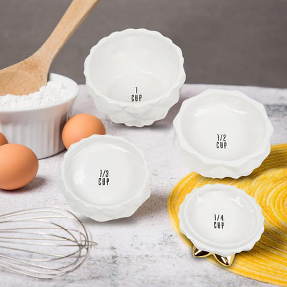 White Cat Measuring Cups & Spoons Gift Set – Ceramic Kitchen Tools for Cat Lovers & Bakers – 4 Measuring Cups and 4 Measuring Spoons – Unique Gift for Kitchen, Baking, and Cat Lovers