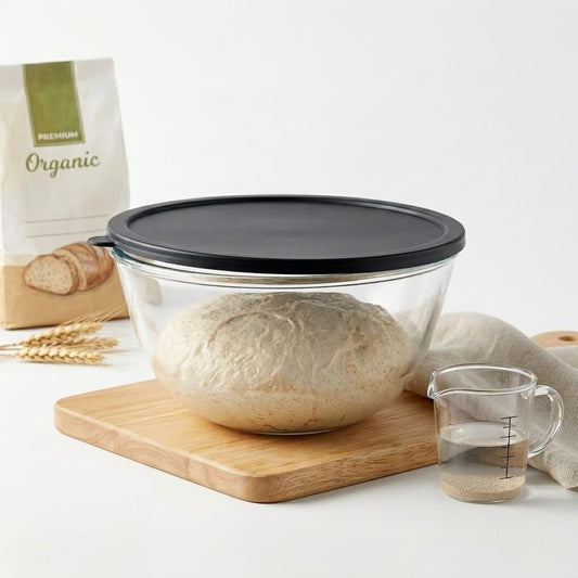 4.9 Quart Large Glass Mixing Bowl with Lid, Clear Glass Bowl for Bread Dough Mixing, Bread Making, Salad Serving, Food Prep & Storage