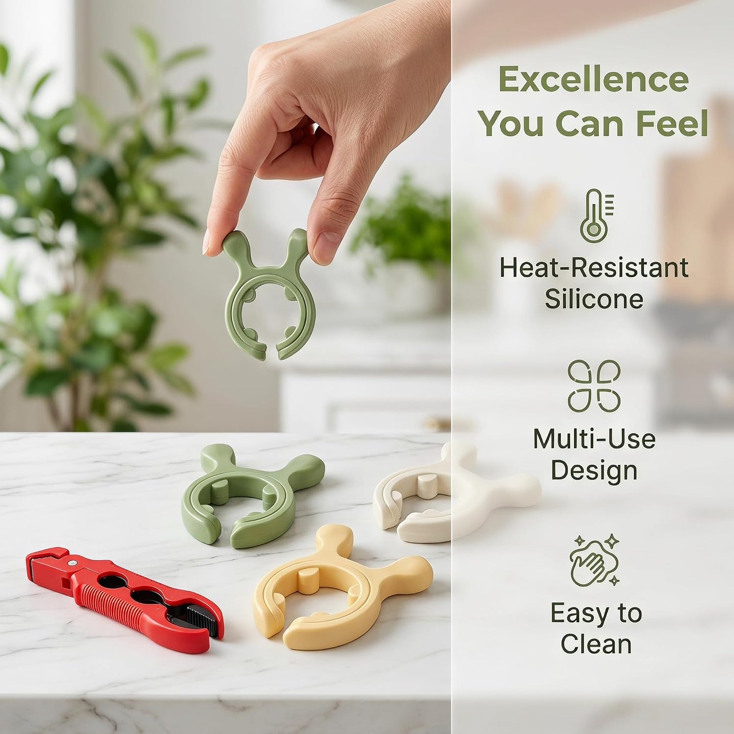 Silicone Pot Holders and Silicone Utensil Rest Set, White+Green+Yellow+High-Quality 3-in-1 Anti-Scald Pot Clip, Spoon Holder for Pot and Pot Handle Kitchen Gadgets