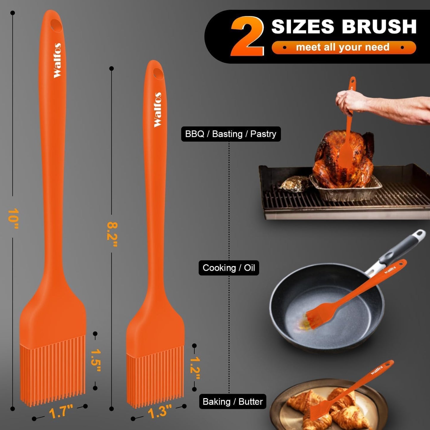 600°F Heat Resistant Silicone Basting Brushes BPA Free Pastry Brush, Spread Oil Butter Sauce for BBQ Grill Baking Kitchen Cooking, Dishwasher Safe (2 SIZE)