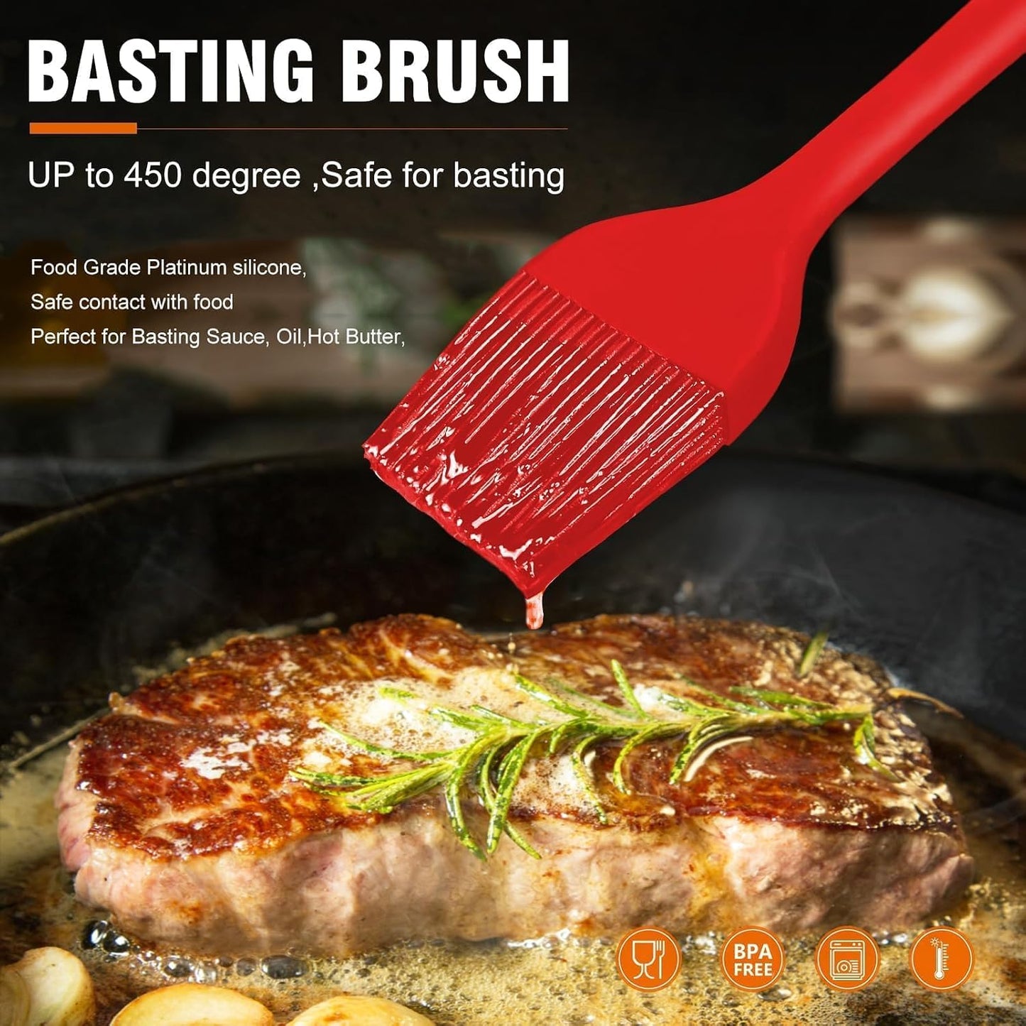 600°F Heat Resistant Silicone Basting Brushes BPA Free Pastry Brush, Spread Oil Butter Sauce for BBQ Grill Baking Kitchen Cooking, Dishwasher Safe (2 SIZE)