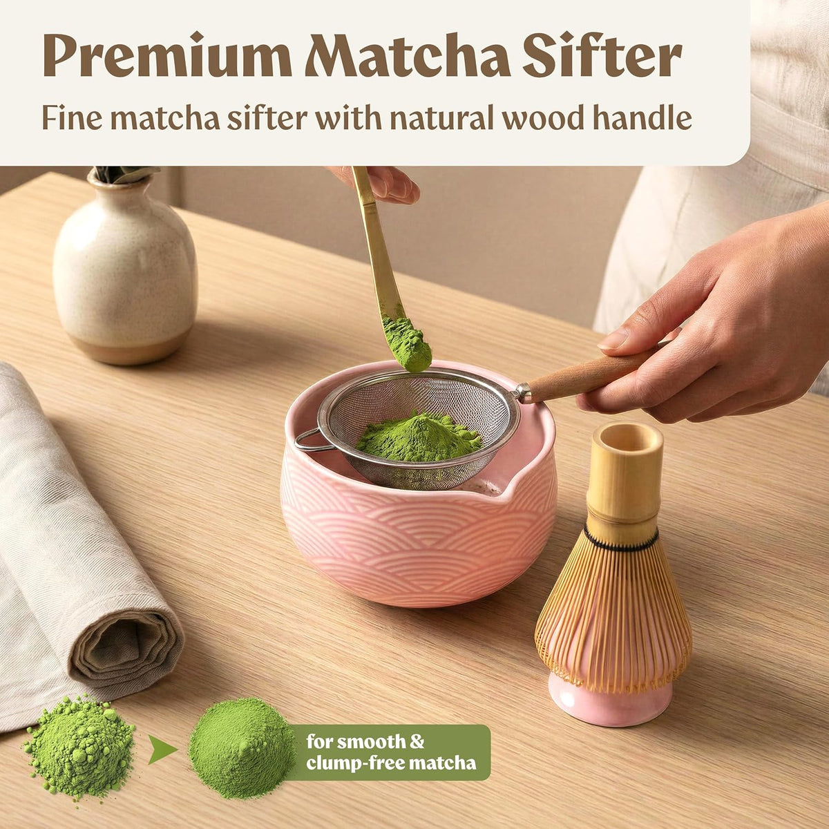 Matcha Whisk Set, 7 Pcs Matcha Kit with Bowl - Sakura Pink
